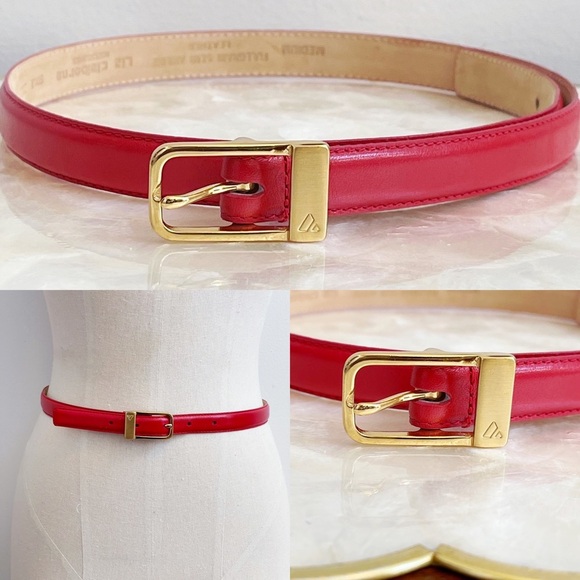 Liz Claiborne Red Leather Slim Brass Buckle Belt M main image 10